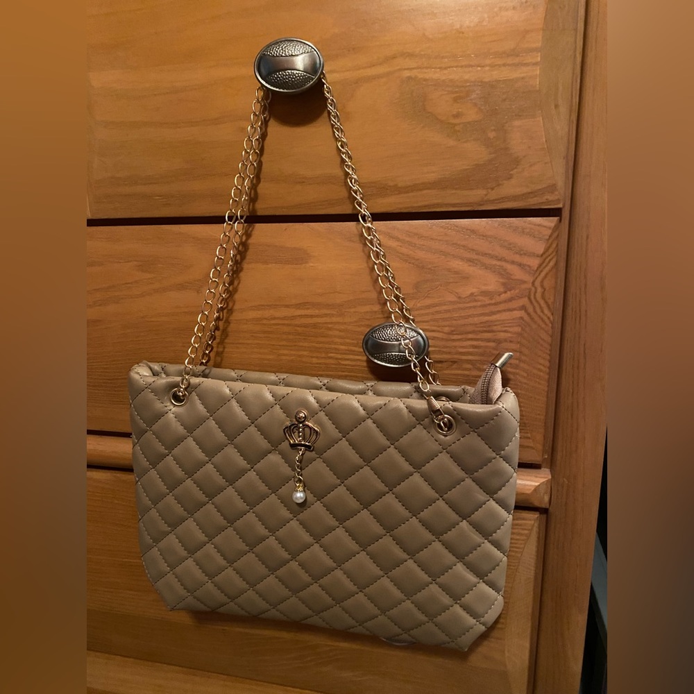 Tan purse with chain strap